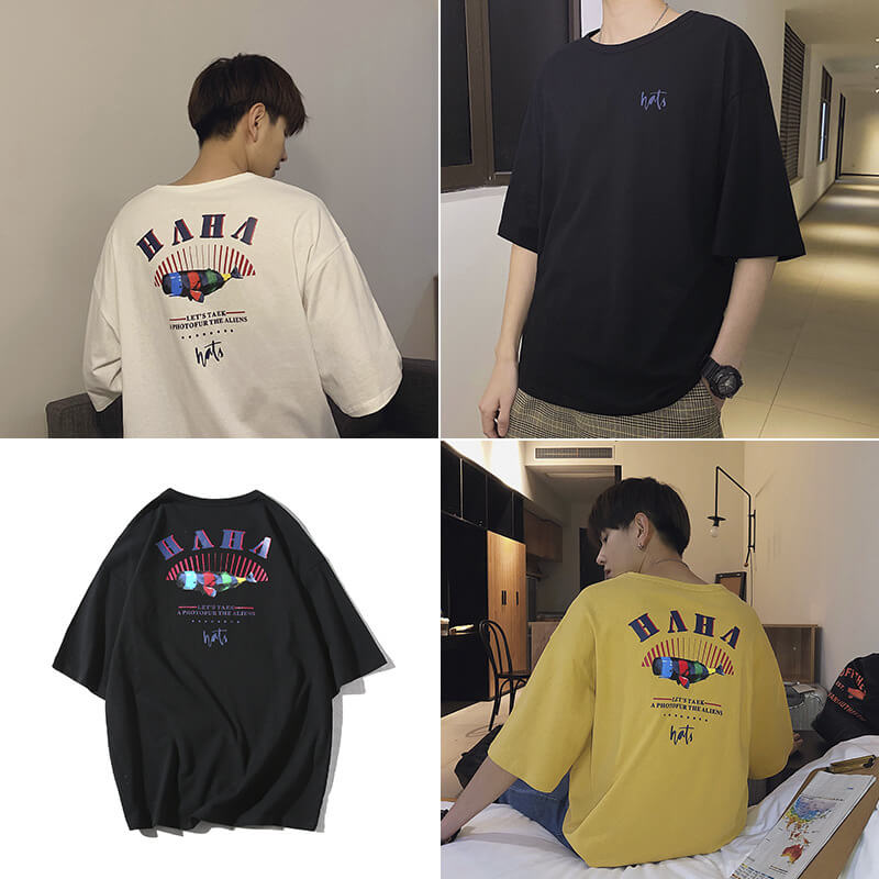 Áo bó sát/Áo T-shirt/Áo phông nam, cổ tròn, cộc tay, họa tiết in hoa, tay lỡ, phong cách Hàn Quốc TA60