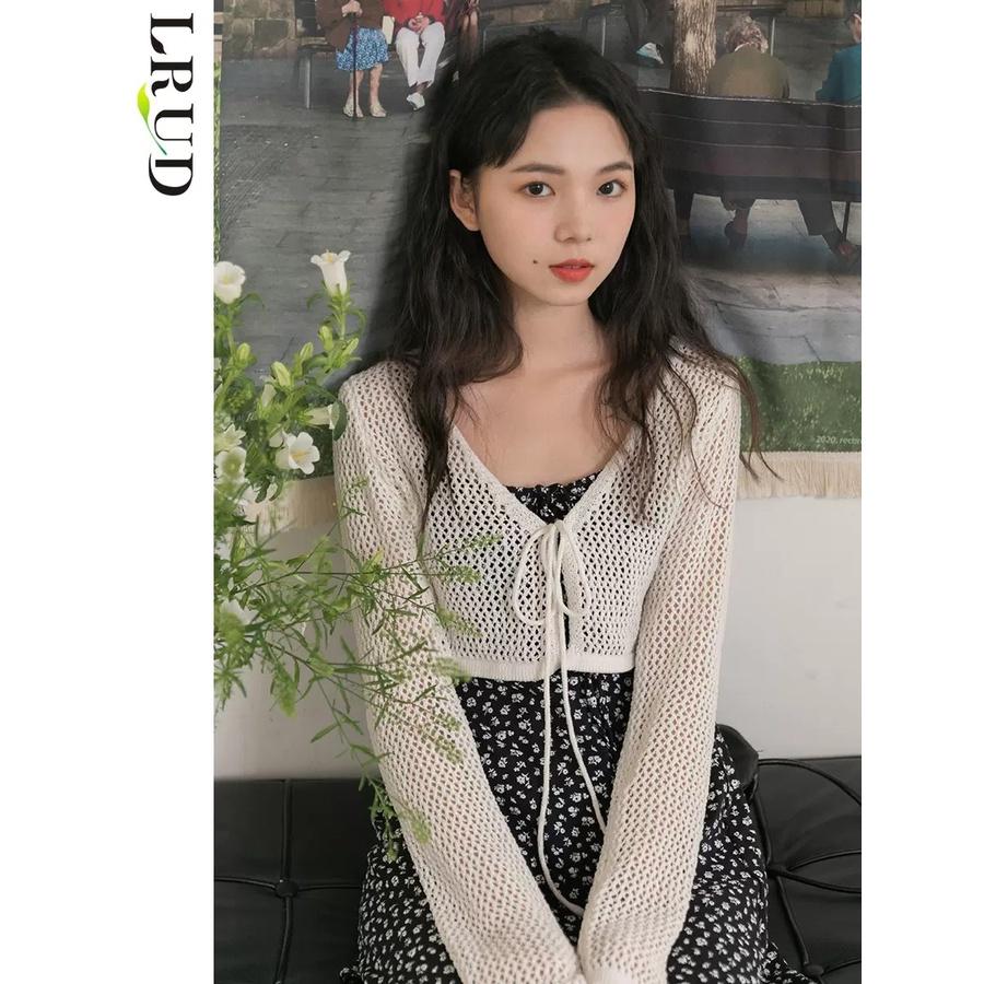 MS678 Áo khoác cardigan lưới buộc dây mix váy áo cá tính