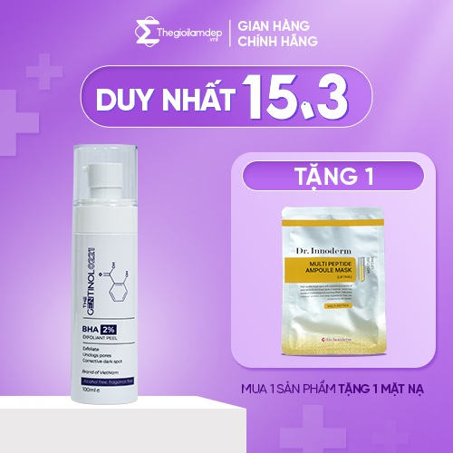 Dung dịch tẩy tế bào chết BHA 2% hỗ trợ dưỡng da trắng hồng, mờ vết nhăn The Gentinol 0221 100ml