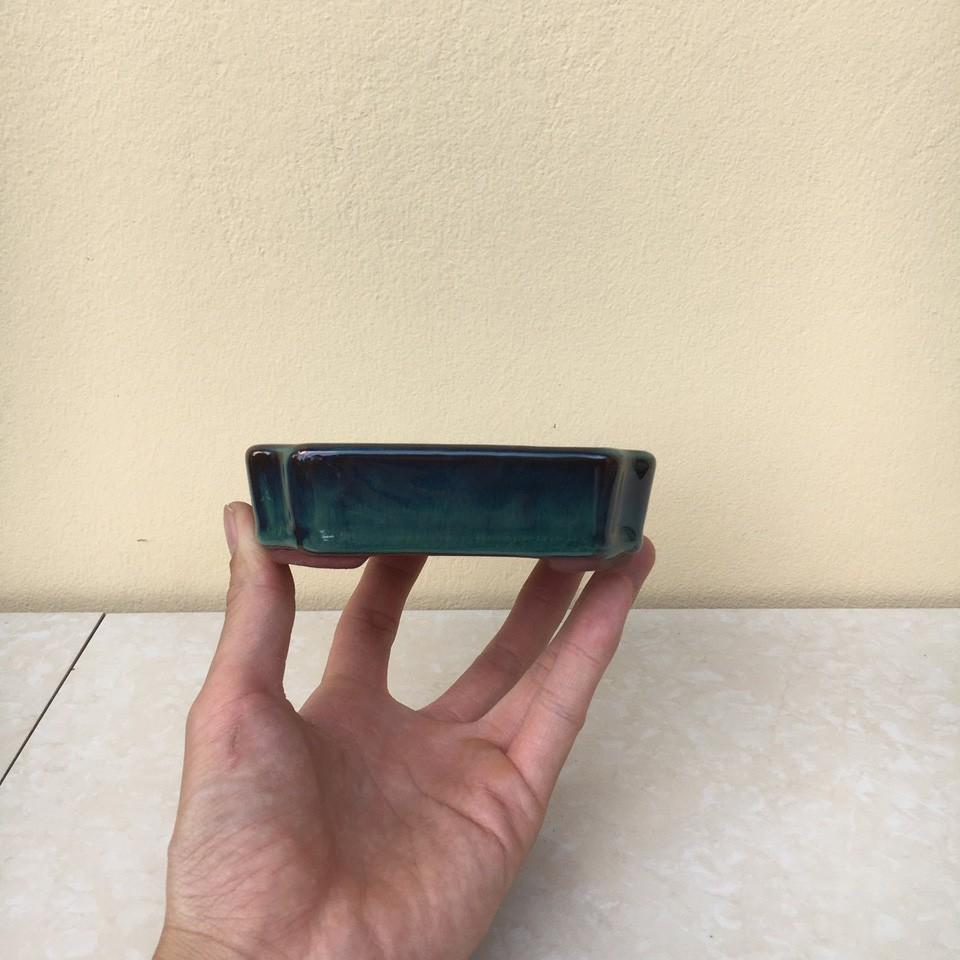 Chậu bonsai chữ nhật mini vát men hỏa biến gốm Bát tràng 1 size BM-07