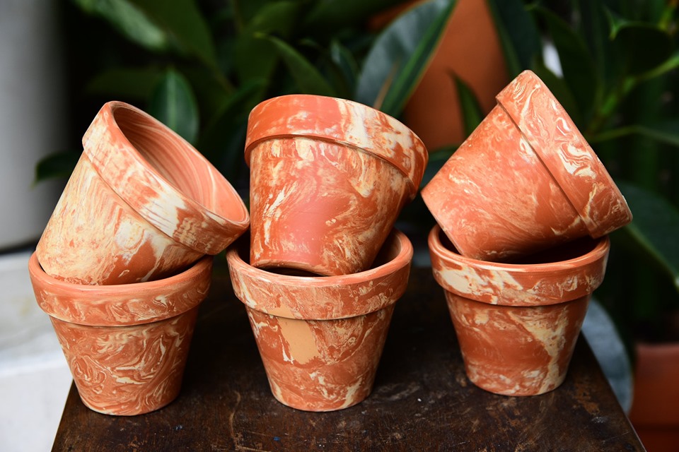 Chậu đất nung vân cẩm thạch có kích thước 7.5cm thích hợp trồng sen đá, xương rồng