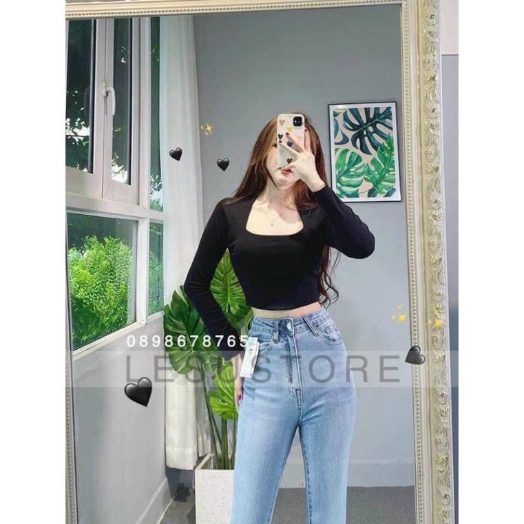 Áo kiểu croptop nữ đẹp ôm body tay dài cổ vuông sexy phong cách hàn quốc cực dễ thương mẫu mới thời trang 2021-A22  -TE