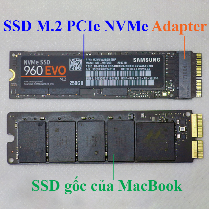 Adapter gắn SSD M.2 PCIe NVMe cho MacBook 2013-2017 loại dài