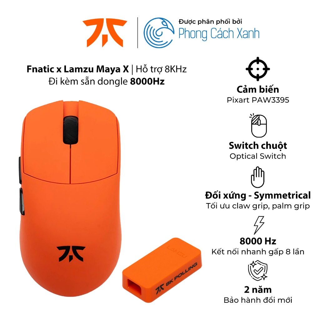 Chuột không dây siêu nhẹ Fnatic x Lamzu Maya X 8K - Đi kèm dongle 8KHz - Hàng Chính Hãng