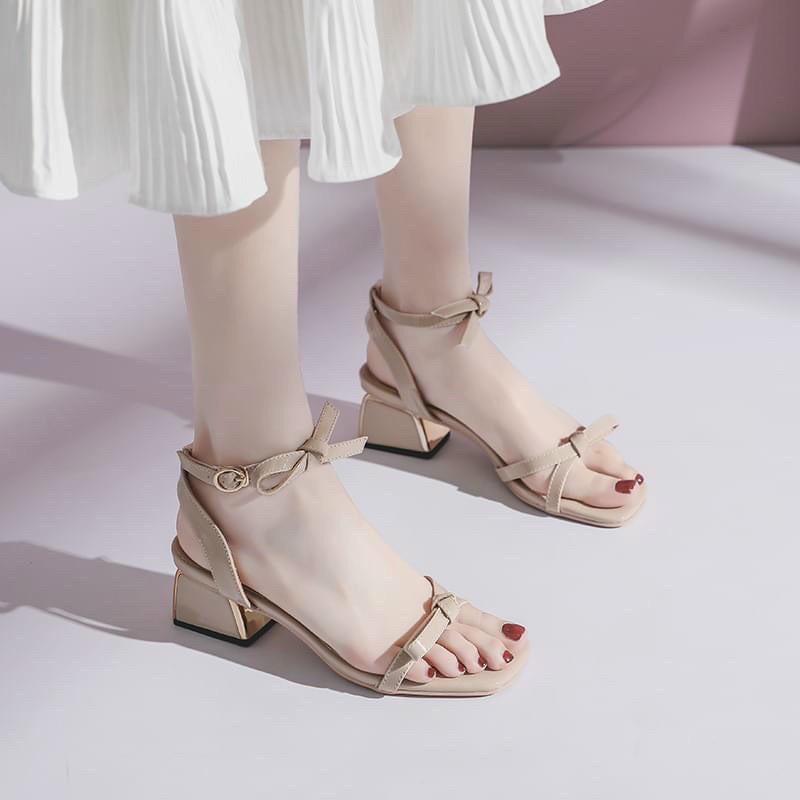 sandal nữ 5 phân quai nơ gót trụ hàng đẹp giá rẻ mã LC05