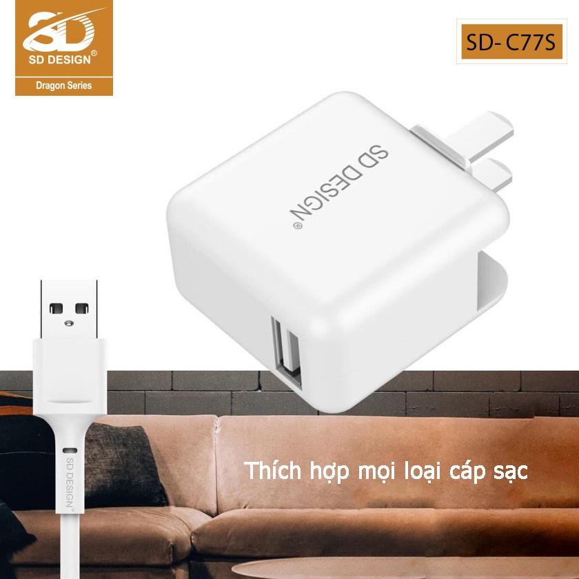 Bộ Củ Sạc C77s SD DESIGN hỗ trợ sạc nhanh sử dụng cho các thiết bị di động gập 90 độ dây dài 1m