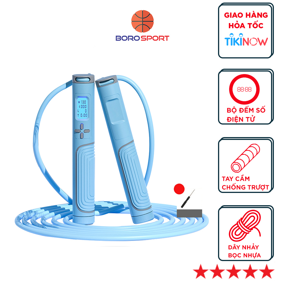 Dây nhảy thể dục điện tử đếm số vòng , calo , đếm ngược đồng hồ led hiển thị chính xác , dây PVC lõi thép Cleacco AT0117 - Hàng chính hãng BORO SPORT
