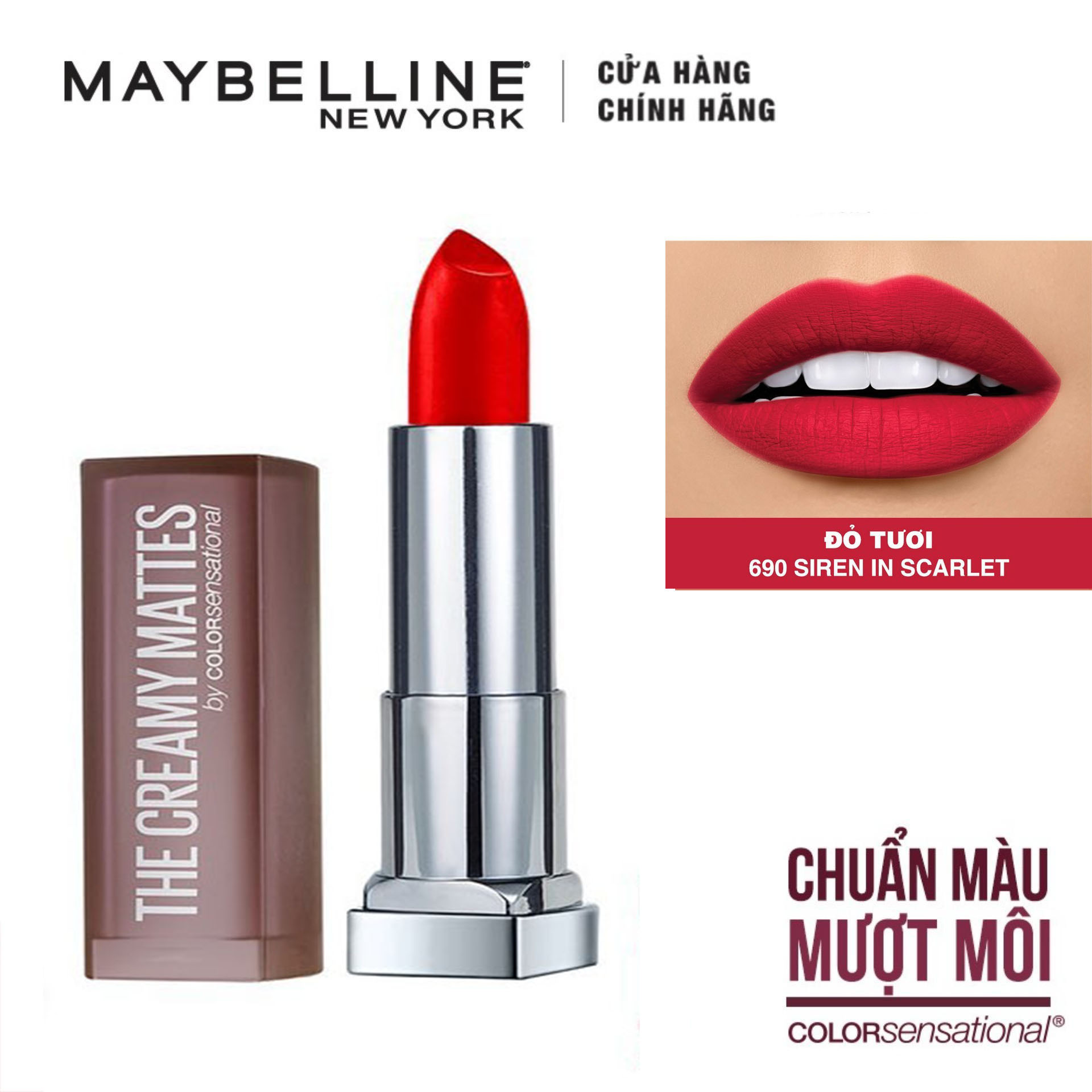 Son Lì Siêu Nhẹ Môi Maybelline New York Color Sensational Creamy Mattes 4.2g - Màu 690 Đỏ Tươi Siren In Scarlet