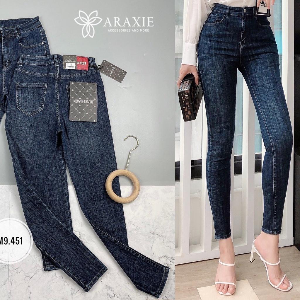 Quần bò nữ ôm cạp cao Araxie Quần Jean Skinny nữ Lưng Cao màu xanh co giãn tốt hack dáng M9451