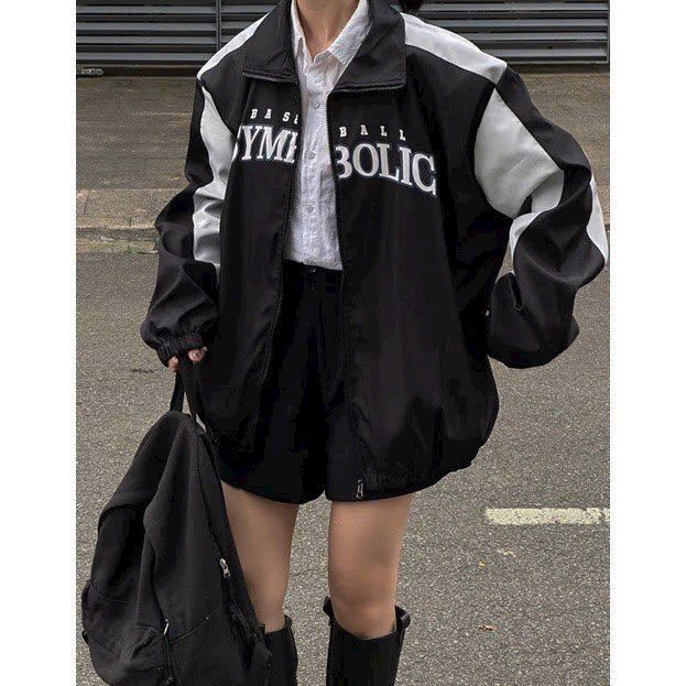 Áo khoác dù Active Track Jacket Symbolic chất dù 2 lớp, áo khoác bomber nam nữ đen trắng form rộng, Áo gió cặp đôi Camping đi phượt thể thao chất liệu gió dày dặn