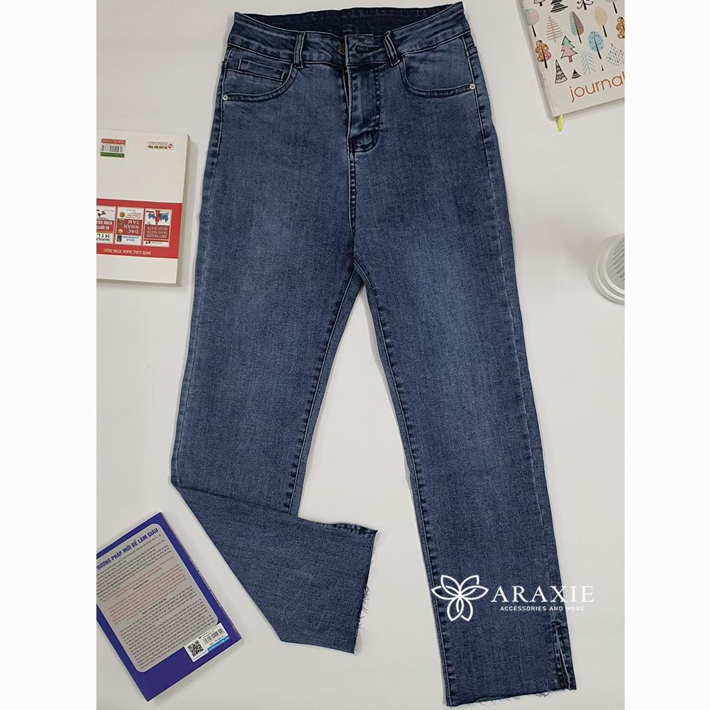 Quần jeans ống đứng nữ màu xanh xẻ gấu co giãn 4 chiều JAOD05