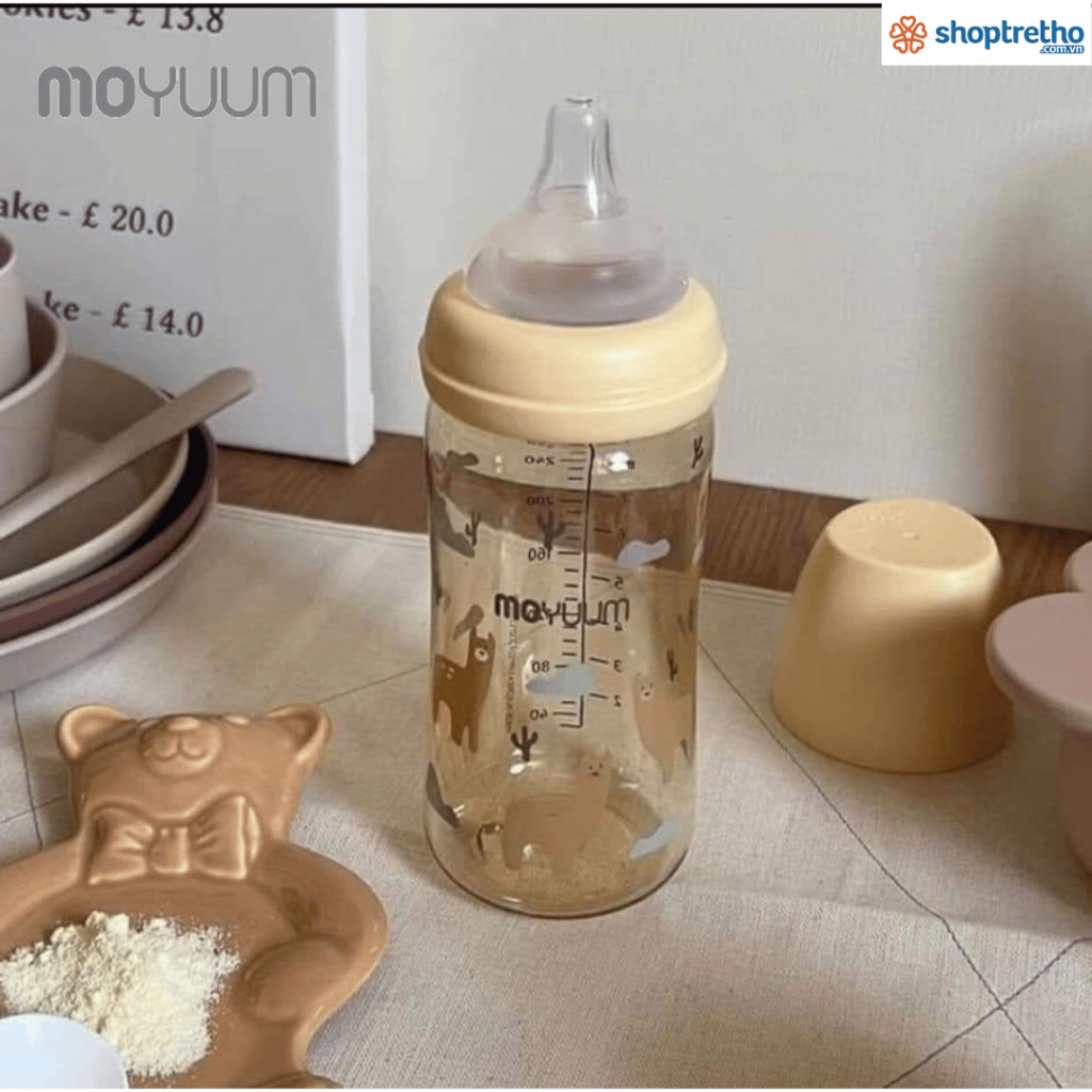Bình sữa MOYUUM nhựa PPSU 270ml núm 2-5m phiên bản Lạc đà vàng