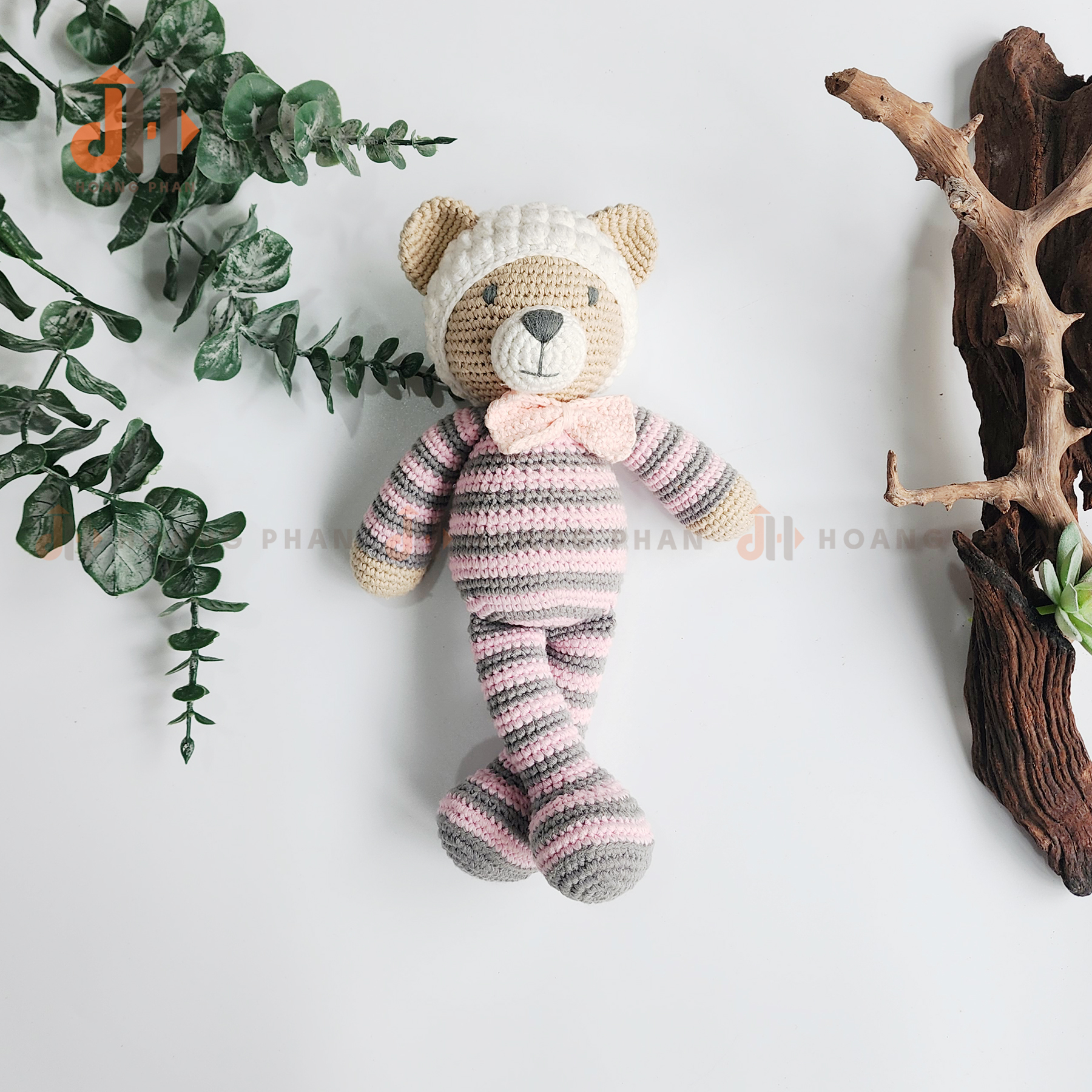 [Thú bông móc len] Gấu Gu Cun Pijama Hồng