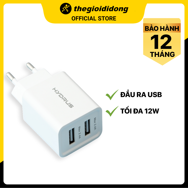 Adapter Sạc 2.4A Dual Hydrus ACL2018 - Hàng chính hãng