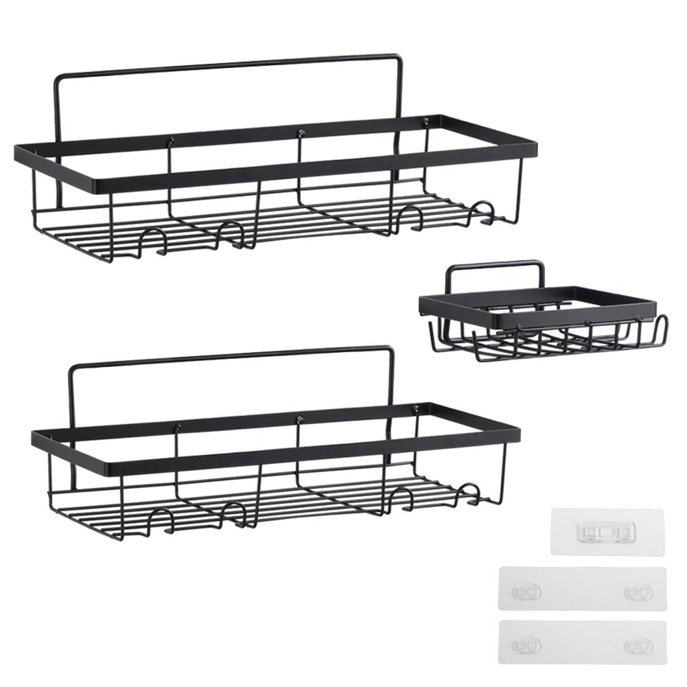 Adhesive Shower Caddy with Hooks No drilling Bathroom Shower Basket and Soap Dish Shower Storage Organizer