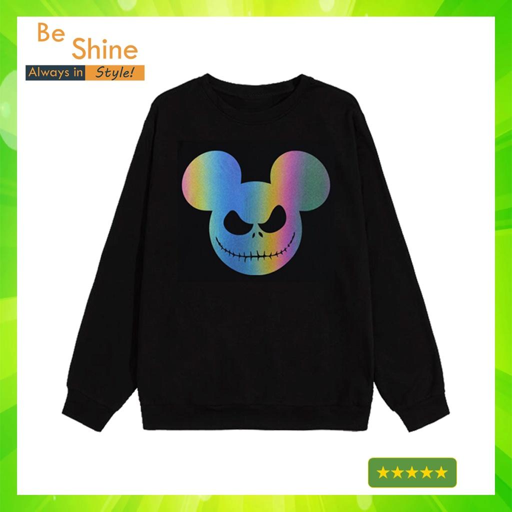 Sweater Chuột Mickey Ma Quái Phản Quang 7 Màu - Áo Nỉ Dài Tay Unisex Form Rộng Thời Trang Nam Nữ Phong Cách Hàn Quốc