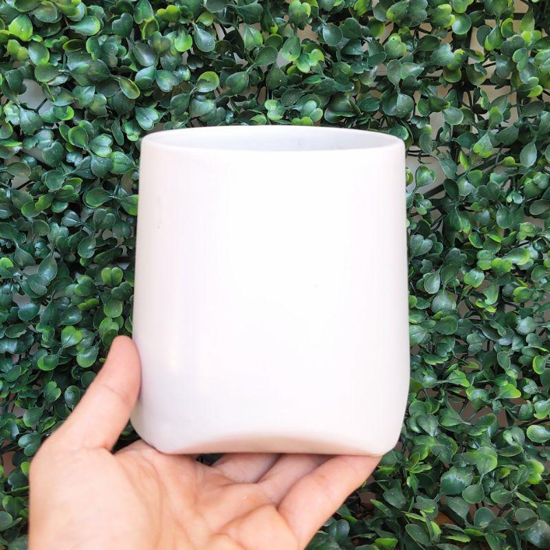 Chậu sứ trụ vát chân kèm đĩa hứng nước, phong cách hiện đại, phù hợp trồng cây để bàn, cây văn phòng, sứ Bát Tràng