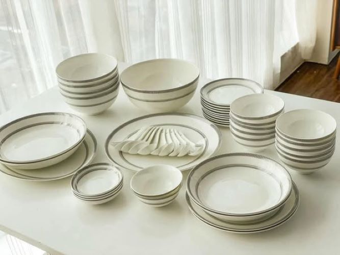 BỘ BÁT ĐĨA SỨ XƯƠNG IMPERIAL LONDON VIỀN BẠC 50 MÓN Hàng chính hãng