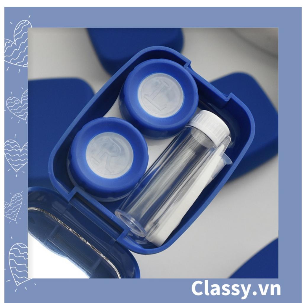 Hộp đựng kính áp tròng Classy màu xanh dương, 1 khay đựng lens, có gương soi PK1300