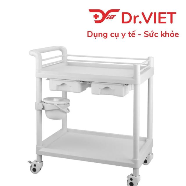 XE ĐẨY DỤNG CỤ TIÊM NHỰA ABS, LOẠI 2 TẦNG CỠ VỪA,  1 HỘC KÉO, BÔ SIZE M