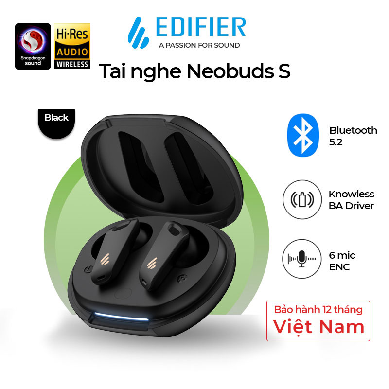 Tai nghe Bluetooth 5.2 EDIFIER NEOBUDS S Snapdragon Sound Hires Audio Chống ồn chủ động Đàm thoại 6 mic - Hàng chính hãng