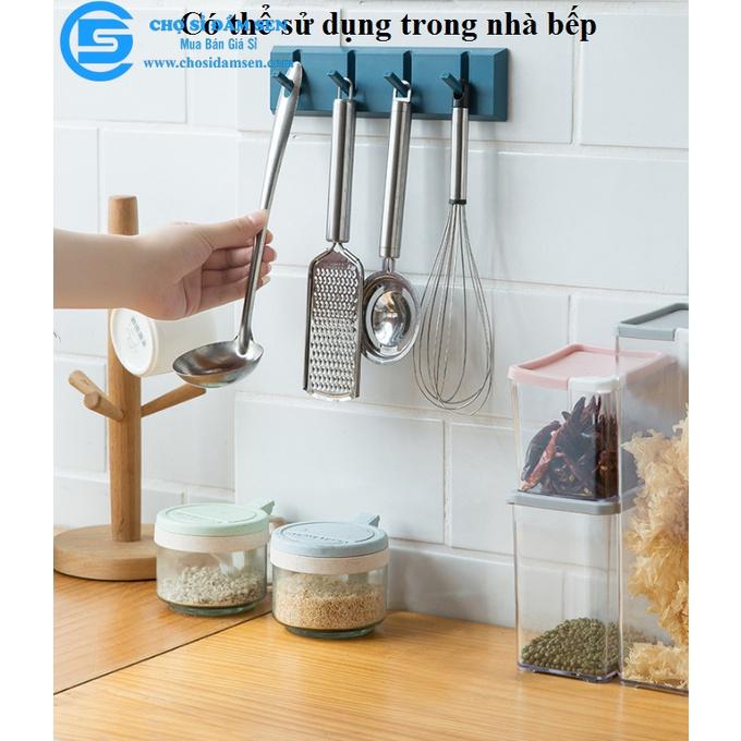 Thanh treo đồ 4 móc gấp gọn dán tường,tủ quần áo, nhà bếp, nhà tắm siêu tiện lợi