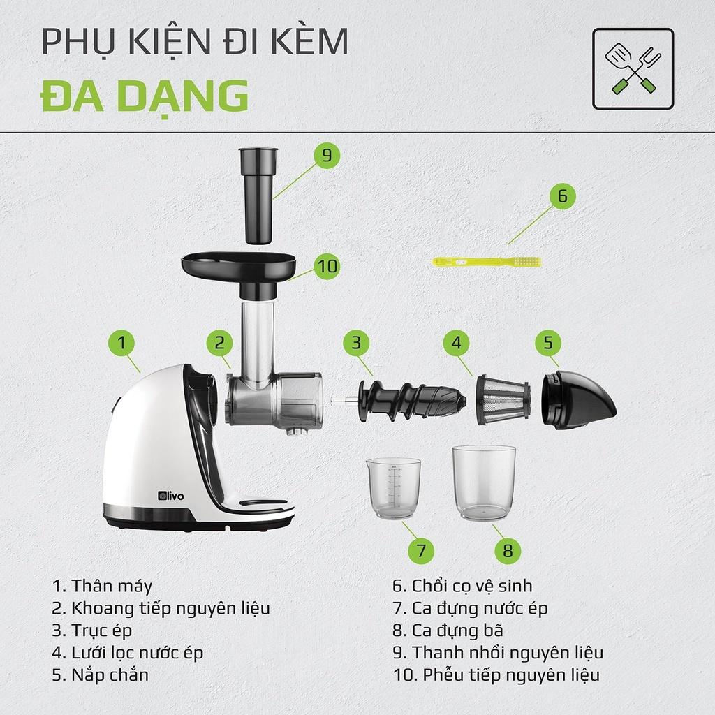 Máy Ép Chậm Trục Ngang OLIVO SJ22, Ép Rau Không Lo Kẹt Máy – Ép Kiệt Bã, Độ Ồn Thấp, Hàng Chính Hãng