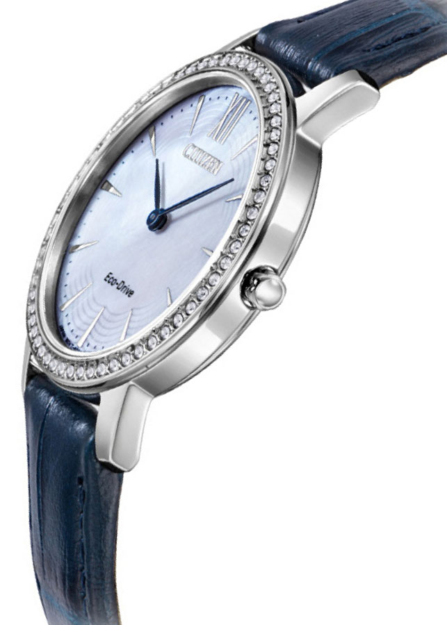 Đồng Hồ Nữ Citizen Đính Đá Swarovski Dây Da EX1480-15D - Mặt Xà Cừ (Sapphire)