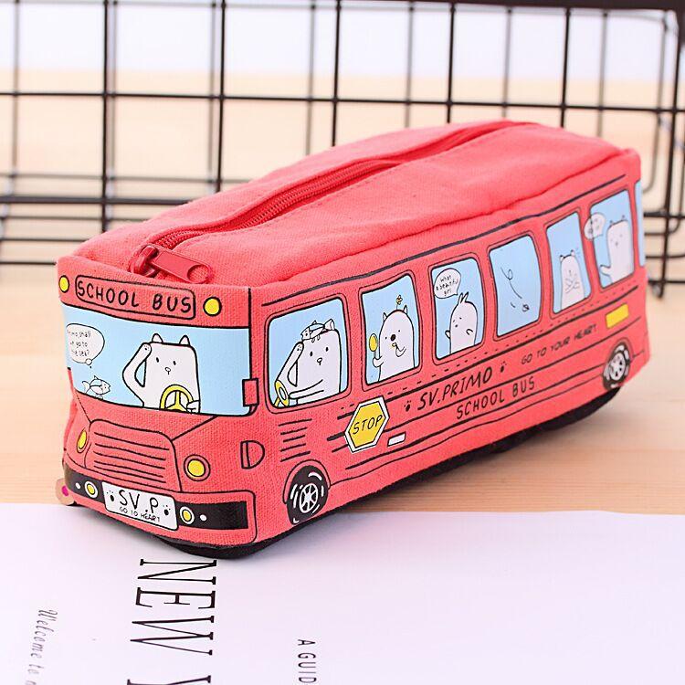 Túi đựng bút bằng vải cỡ lớn 19x6.5x6CM, hình dáng chiếc xe bus nhiều màu T1220