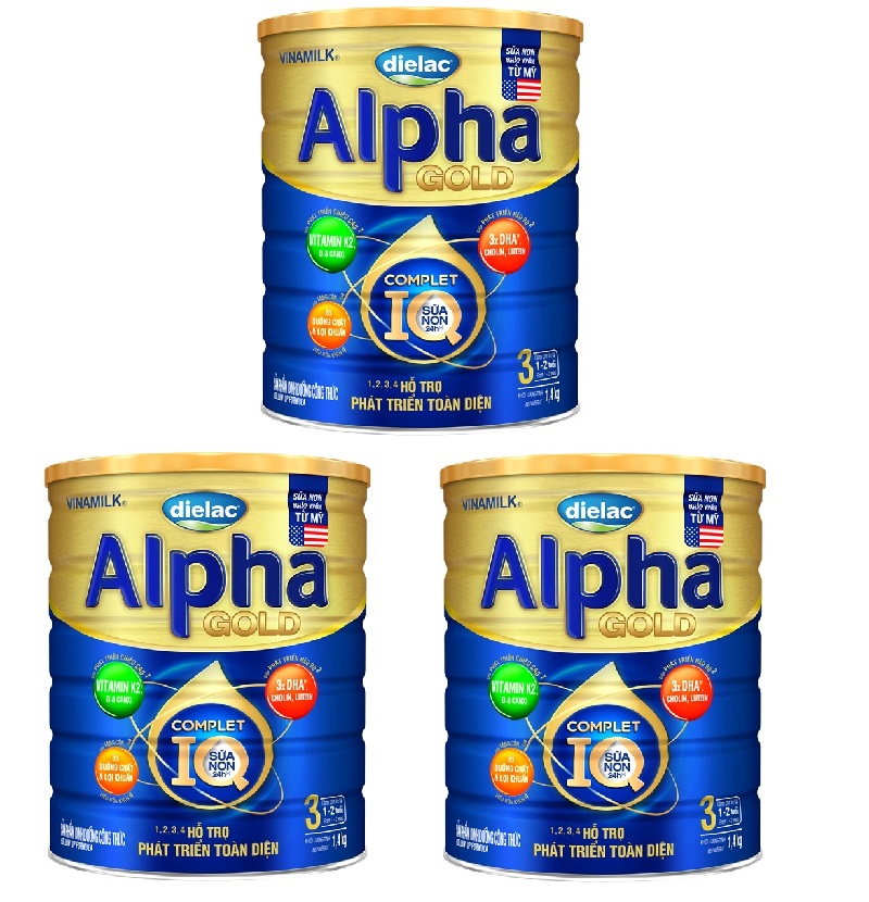 COMBO 3 lon Sữa công thức Vinamilk Dielac Alpha Gold 3 lon 1,4kg (cho trẻ từ 1- 2 tuổi)