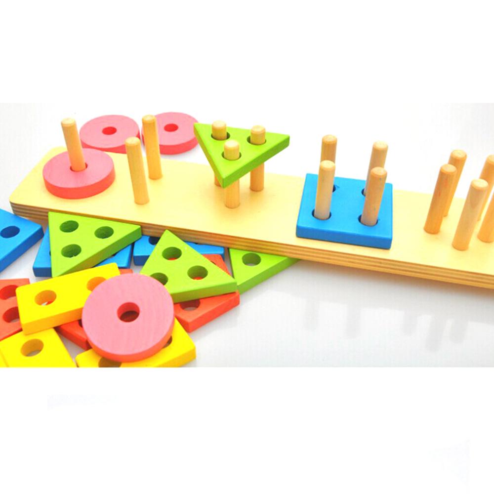 Wooden Geometric Column Toy Shape Color Sorting Blocks Early Educational Learning Tool for Kids Toddlers Preschoolers