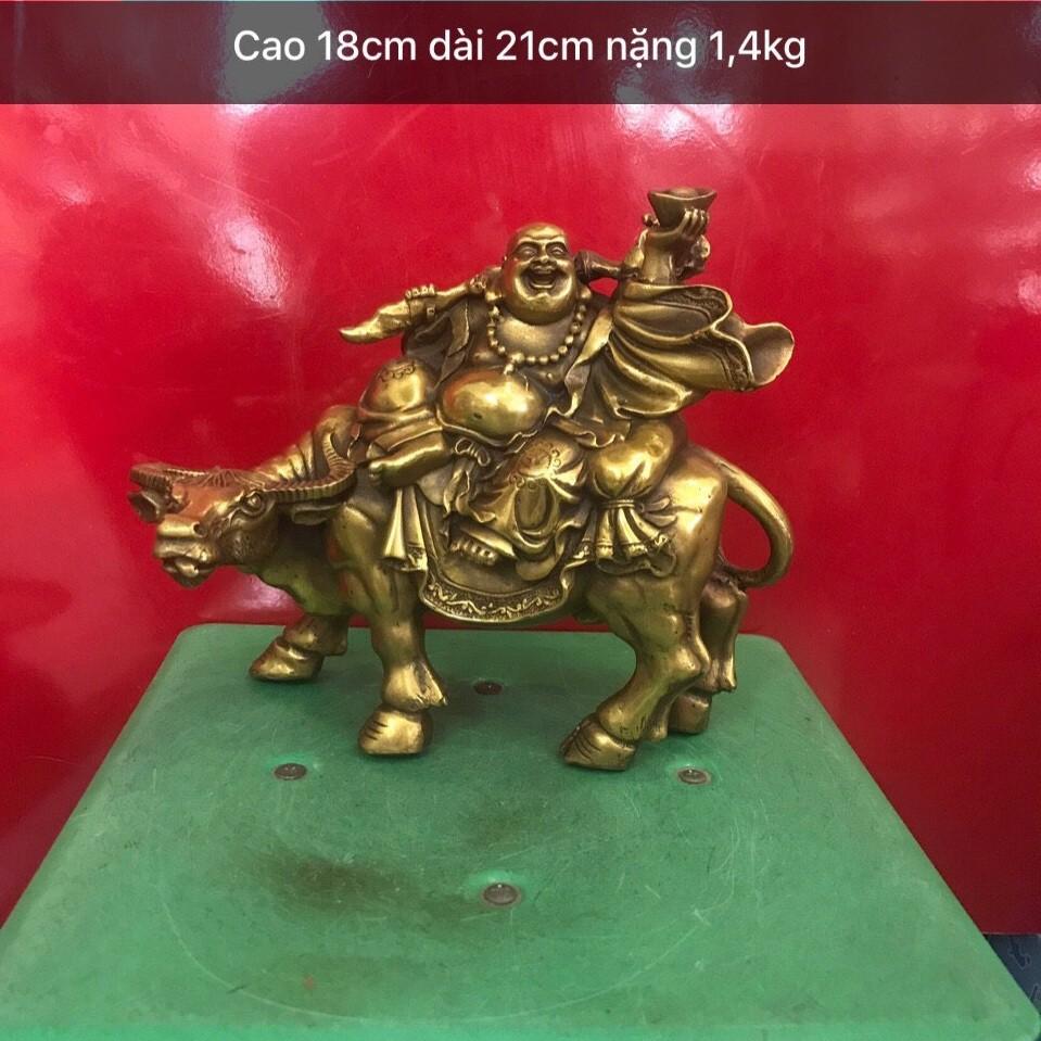 Tượng Di lặc cưỡi trâu bằng đồng MS880