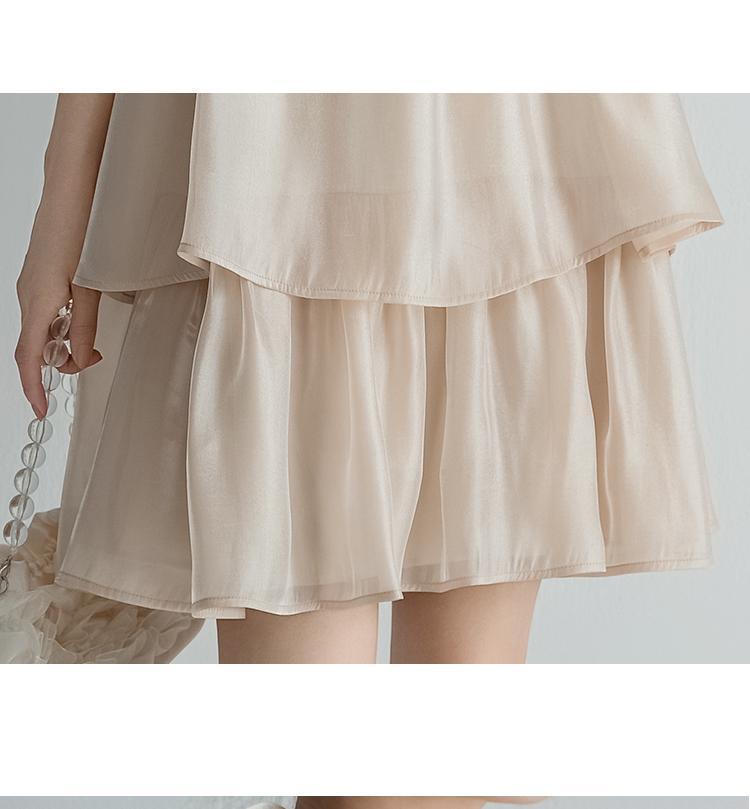 SHUANGYAN Cao cấp đơn giản ins phiên bản Hàn Quốc ngắn tay hở vai váy nữ mùa hè nơ bướm treo cổ lộ ra gầy chữ A váy khí chất