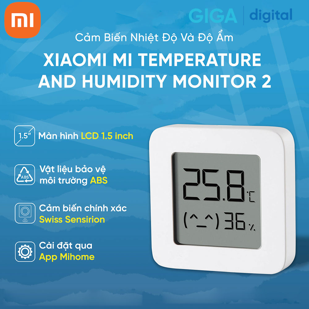 Nhiệt ẩm kế Xiaomi Mijia gen 2 (Mi Temperature and Humidity Monitor 2) - NUN4126GL - Bluetooth - Hàng Chính hãng