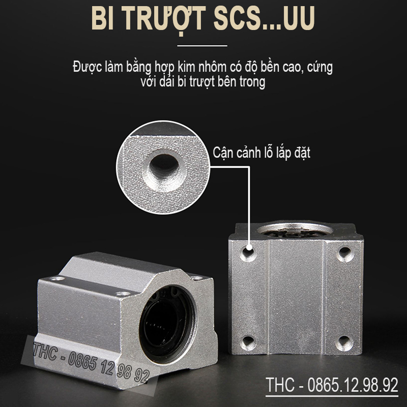 Bộ thanh trục trượt tròn phi 25mm (2 thanh SC25 dài 1 mét + 4 bi trượt SCS25UU + 4 gối đỡ SK25)