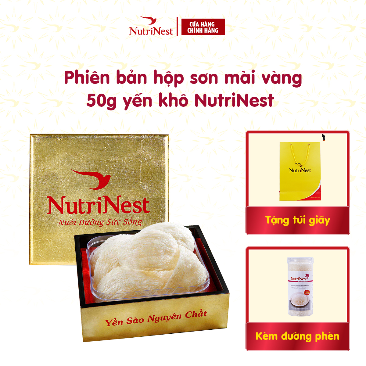 Tổ Yến Sào Rút Lông Nguyên Tổ Đặc Biệt NutriNest Cao Cấp Tặng Người Thân 50g - Kèm Đường Phèn