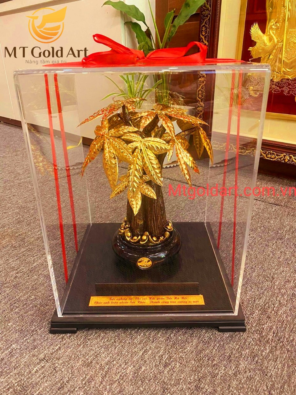 Cây kim ngân dát vàng MT Gold Art M03(40x30x30cm)- Hàng chính hãng, quà tặng dành cho sếp, khách hàng, đối tác