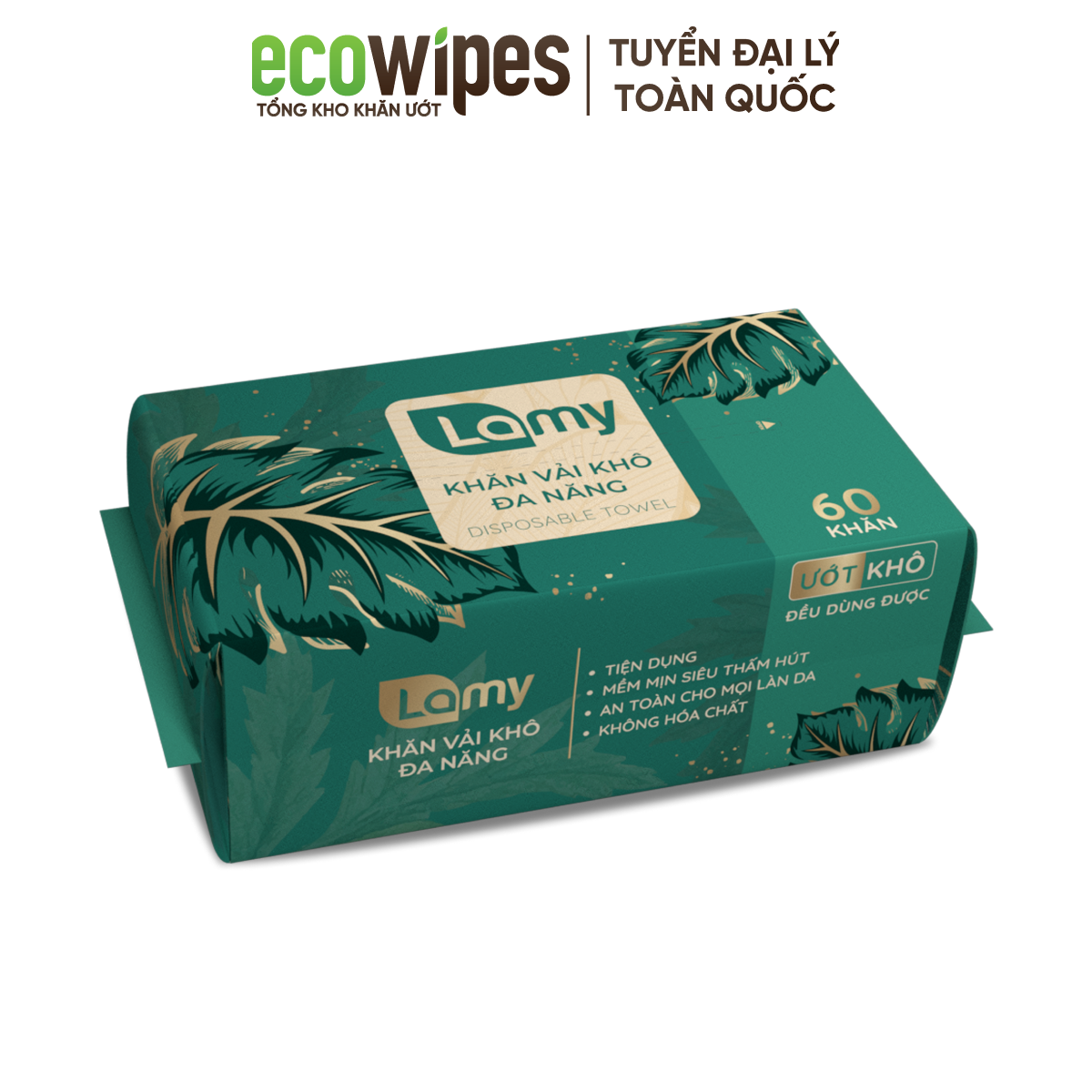 Khăn vải khô đa năng Lamy EcoWipes gói 60 tờ không mùi không cồn không chất tẩy trắng