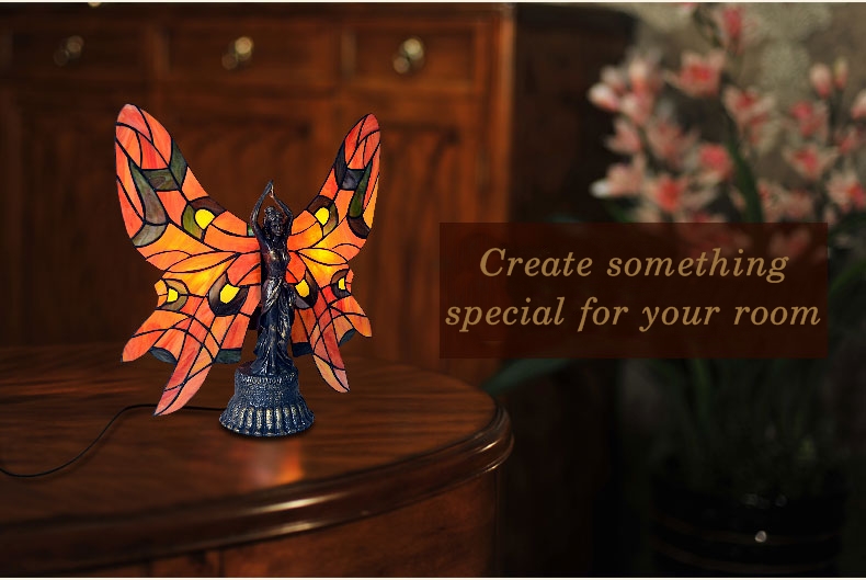 Đèn bàn trang trí DandiHome - đèn kính màu phong cách Tiffany họa tiết Butterfly Lady