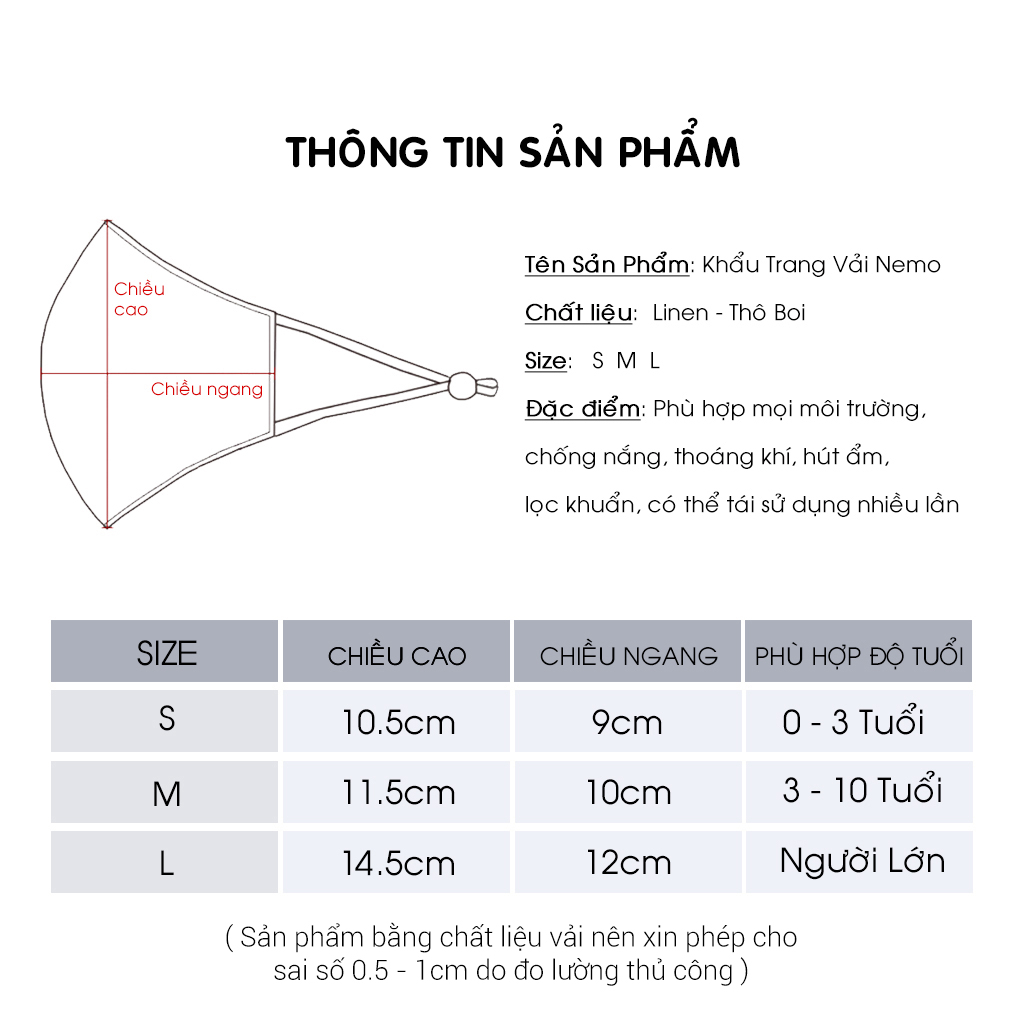 Khẩu Trang Vải Full Linen 3 lớp NEMO, chống nắng, kháng khuẩn, lọc bụi - KTFL