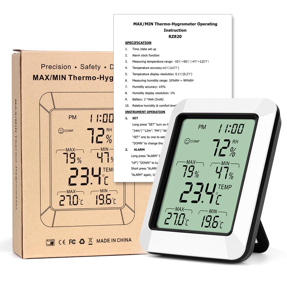 Intelligent Temperature Humidity Meter with LCD Digital Display Screen Digital Thermometer Hygrometer with Time Alarm
