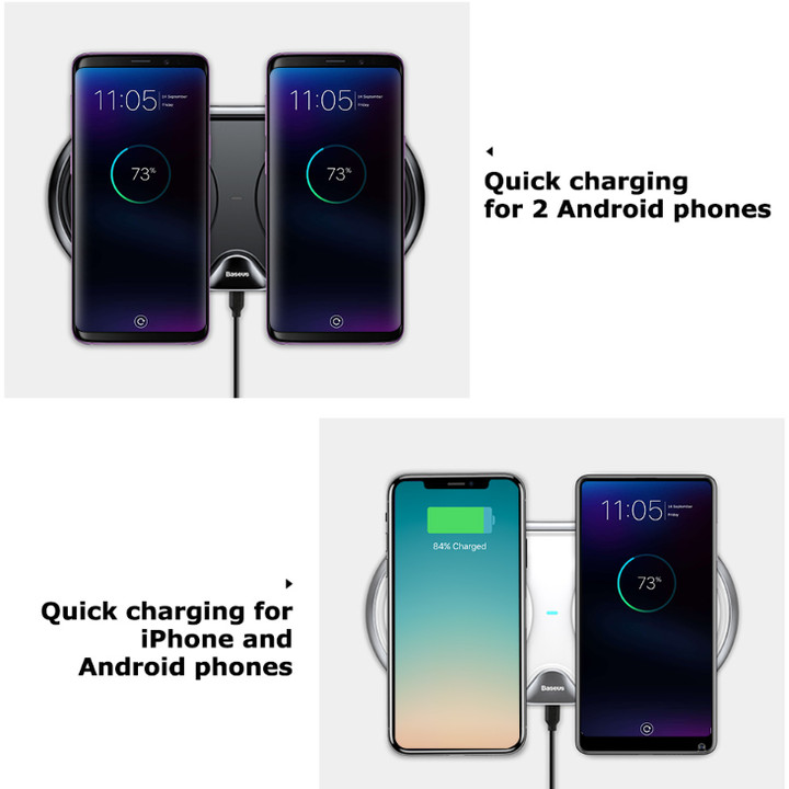 Đế sạc nhanh không dây Baseus WXXHJ-01 cho iPhone 8/ iPX /iP2018/ Samsung S8/ S9/ Note 8/9 (10W,Qi Wireless Quick Charger) - Hàng nhập khẩu