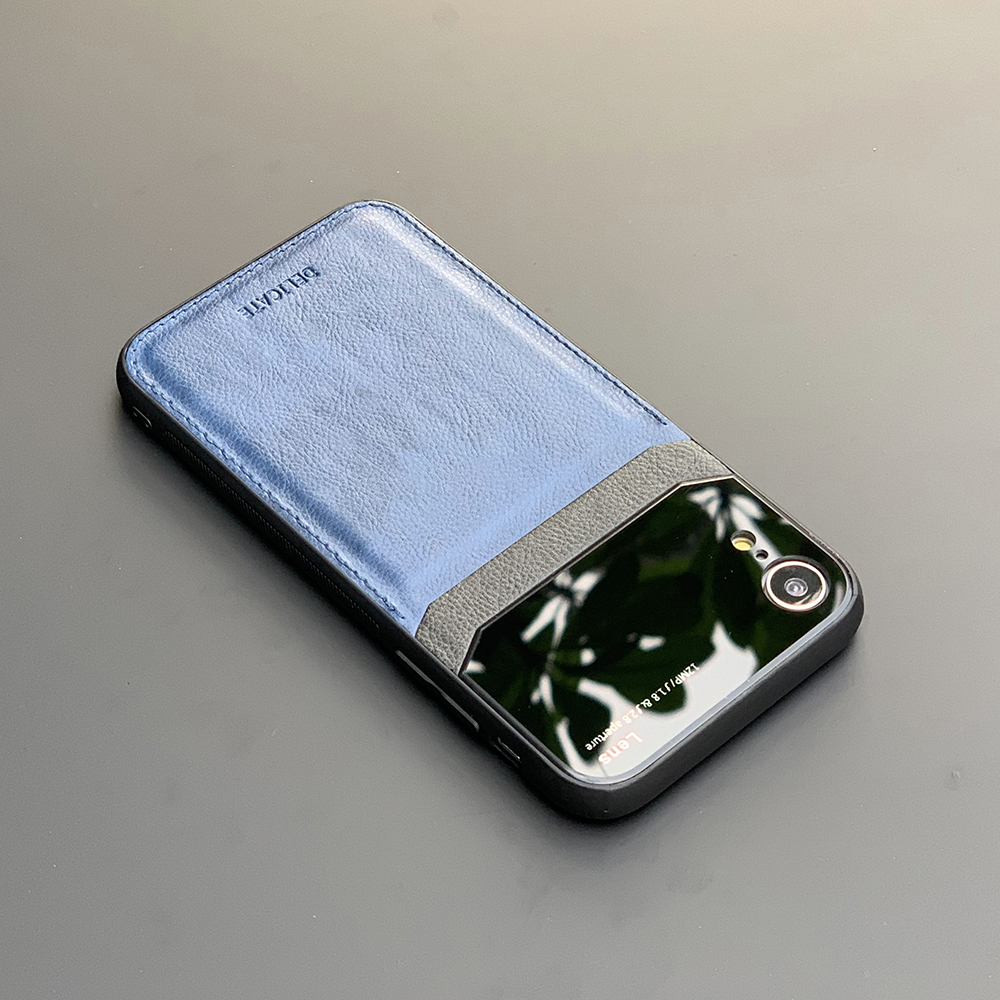 Ốp lưng da kính cao cấp dành cho iPhone XR - Màu xanh - Hàng nhập khẩu - DELICATE