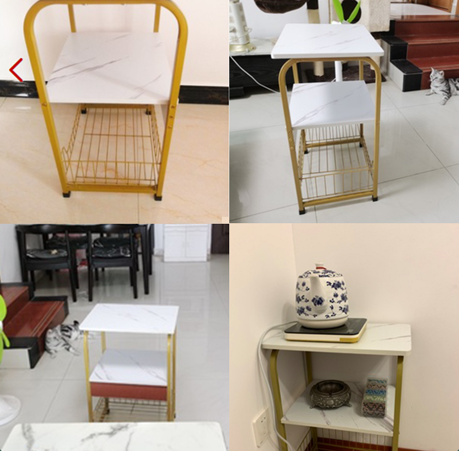 Bàn Trà Cafe Mặt Đá, Bàn Bên Sofa, Bàn Cà Phê, Bàn Trà Nội Thất Phòng Khách Hiện Đại Từ Gỗ Tự Nhiên Chữ Nhật Chân Sắt 2 Tầng - Hàng Chính Hãng