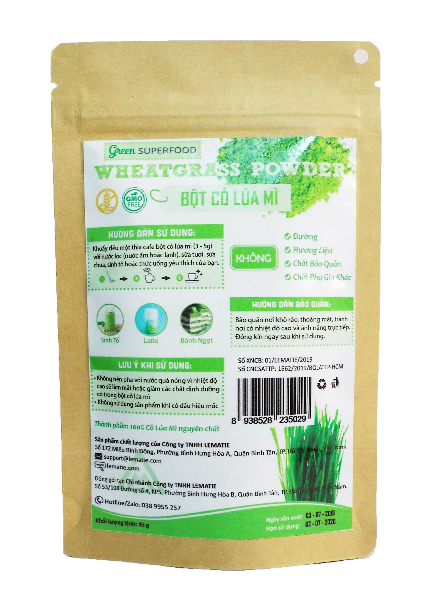 Bột Cỏ Lúa Mì Lematie (Túi Zip 45g)