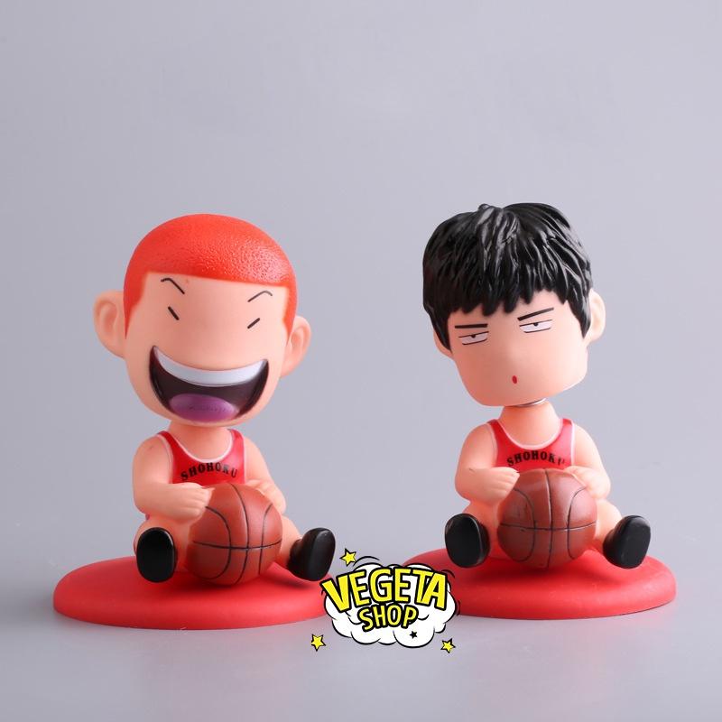 Mô hình Slam Dunk - Mô hình cầu thủ bóng rổ Hanamichi Sakuragi & Rukawa Kaede - Mô hình gật gù có lò xo ở đầu - Cao 11cm