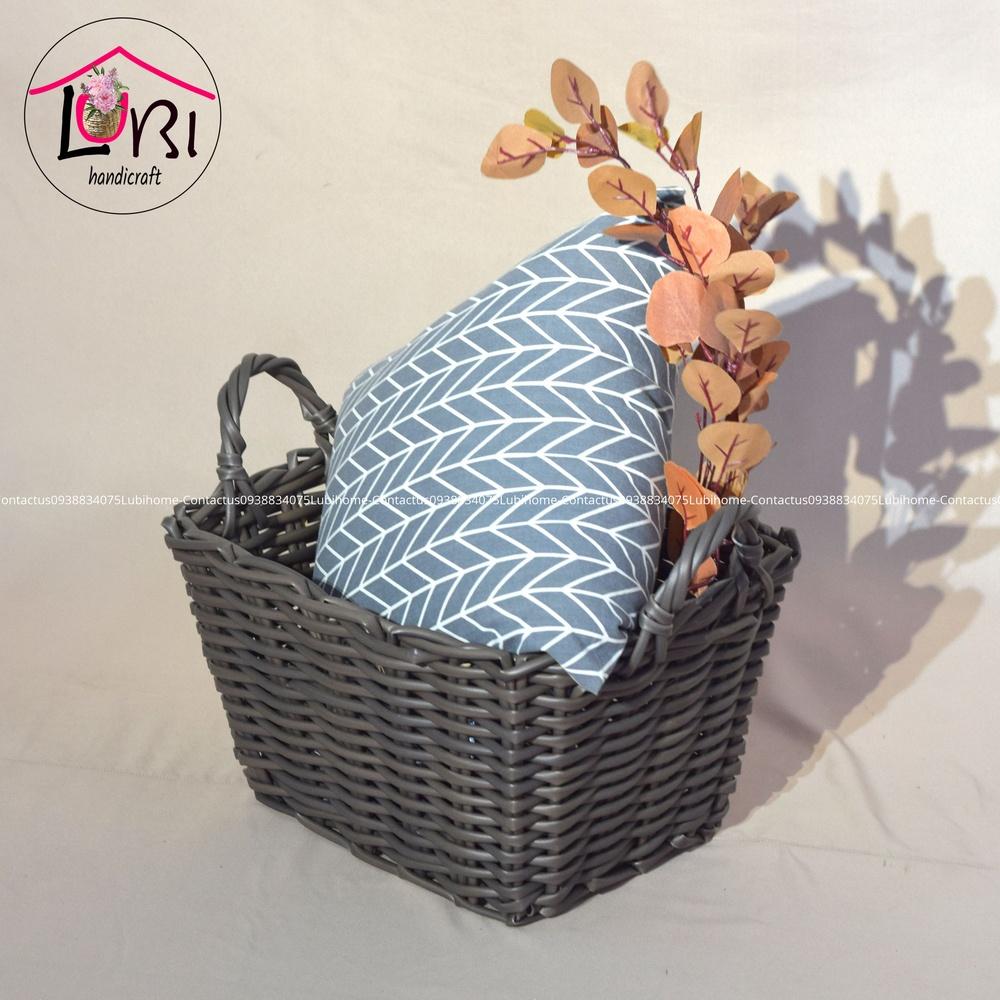 Giỏ đựng đồ đan nhựa giả mây có quai cầm - xinh xắn