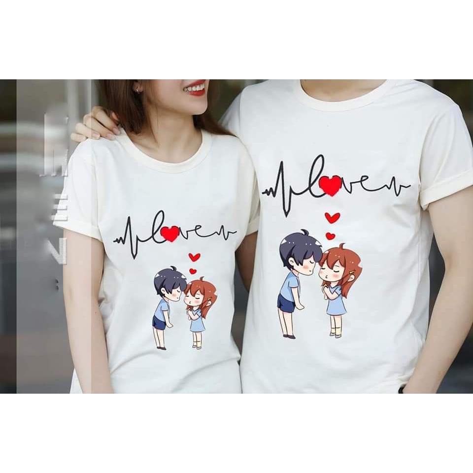 Áo thun cặp, áo đôi nam nữ tình yêu phom rộng chất cotton love you chất đẹp