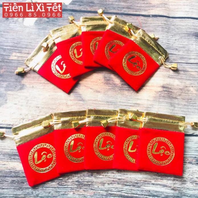 Túi gấm đỏ in chữ PHÚC / LỘC may mắn chiêu tài rước lộc, rất hợp phong thủy để lưu trữ đồ phong thủy