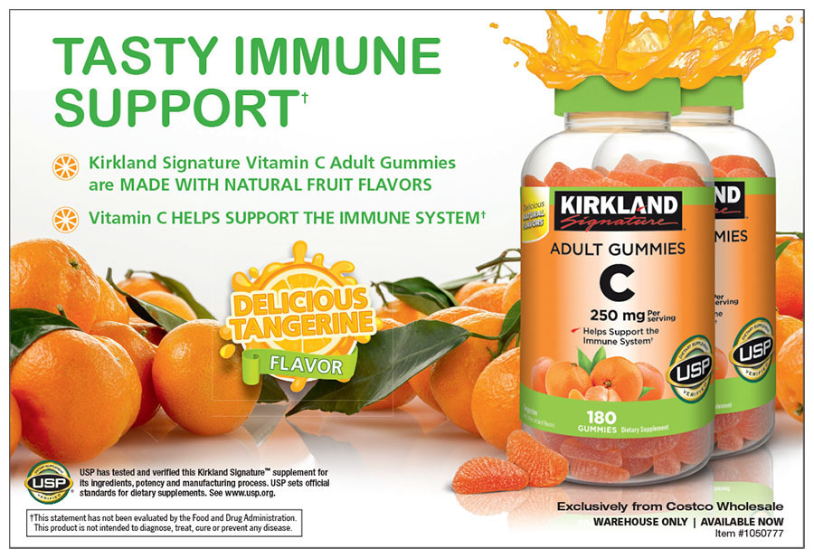 Kẹo dẻo bổ sung Vitamin C Kirkland Adult Gummies C 250mg hộp 180 viên của Mỹ